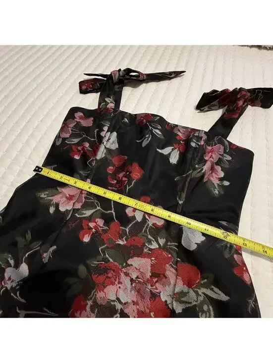 LPA Zelmira Sleeveless Black Floral Midi Ruffle Flounce Dress Sz XS Revolve - Picture 3 of 15